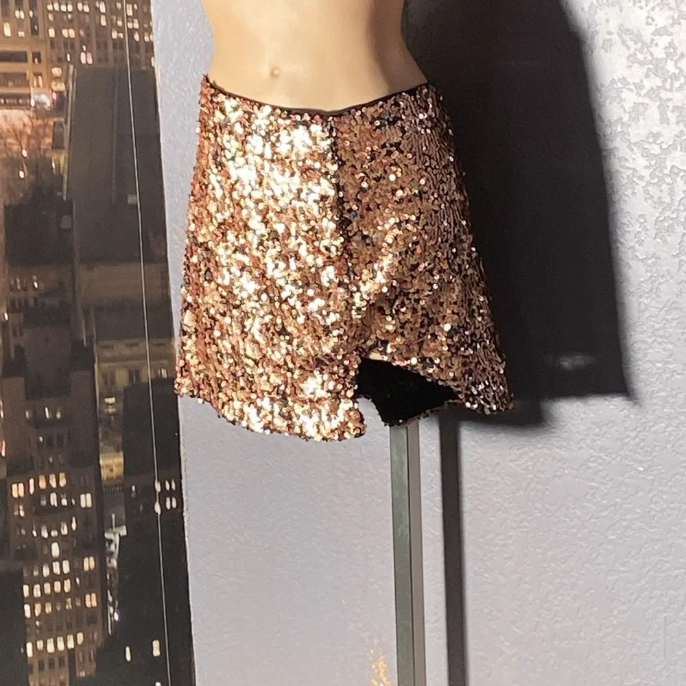 FREE PEOPLE - NWT - skirt: bronze lined sequined w front slit & rear zipper - 12 - Picture 3 of 16